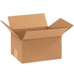 A bundle of MH-USA 9 x 7 x 5 corrugated boxes (25/bundle) with extended flaps is showcased against a plain white background.