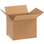 A MH-USA 9 x 7 x 7 corrugated box with flaps up sits on a white background, angled to display its sturdy side and spacious interior. It comes in a practical bundle of 25.