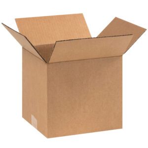 Unfold an MH-USA 9 x 8 x 8 corrugated box from the bundle of 25, displaying its brown textured exterior and interior against a white backdrop with flaps extended outward.