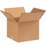 An open MH-USA 9 x 9 x 7 corrugated box from the 25/bundle set, with its flaps extended, awaits its purpose.