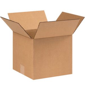 An open, empty MH-USA 9 x 9 x 8 corrugated box with flaps spread out against a plain white background is part of a 25-bundle set made of brown corrugated cardboard.