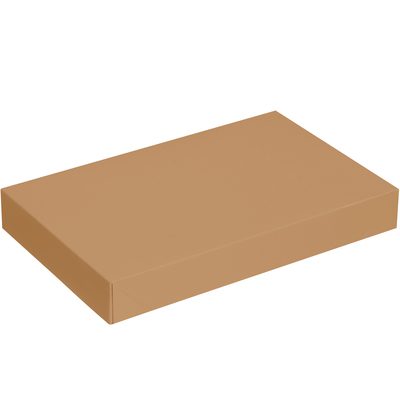 AB17112K.jpg The 17 x 11 x 2 1/2 Kraft Apparel Box, crafted in light brown cardboard and sold as a case of fifty, is displayed on a white background, viewed slightly from an angle to reveal its top and adjacent sides.