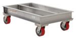 The Vestil Aluminum Channel Dolly 2000 Lb combines durability and functionality with its rectangular design, supporting up to 2000 lbs. It features a recessed center platform on four red swivel casters for smooth mobility in size 24W X 36L.