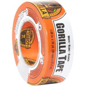 A roll of 2 x 30 yds. White Gorilla® Duct Tape features an orange exterior and a white inner label with bold black lettering stating Gorilla Tape, offering durable and versatile utility.