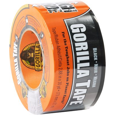ADHGGT330.jpg A 3 x 25 yds. Black Gorilla® Duct Tape, features an orange label with bold black and white text, emphasizing its suitability for the toughest jobs with clear dimensions and iconic branding.