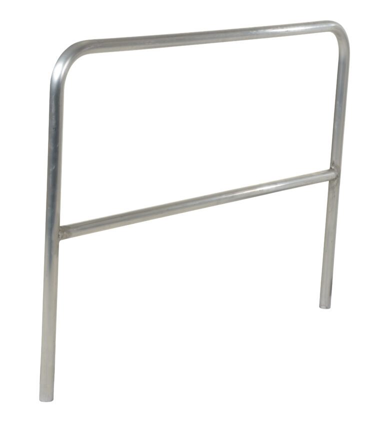 ADKR-5_A.jpg The Vestil Aluminum Safety Railing, 60 In L, is a sleek metal barrier crafted from tubular aluminum with a rectangular shape, rounded top corners, two vertical legs for support, and a horizontal bar for stability.