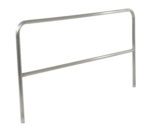 The Vestil Aluminum Safety Railing 84 In L, with two vertical legs and a horizontal bar creating a sturdy frame, measures 84 inches long. Ideal for versatile placement, it provides excellent protection or separation against a plain white background.