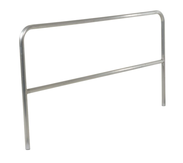 The Vestil Aluminum Safety Railing 84 In L, with two vertical legs and a horizontal bar creating a sturdy frame, measures 84 inches long. Ideal for versatile placement, it provides excellent protection or separation against a plain white background.