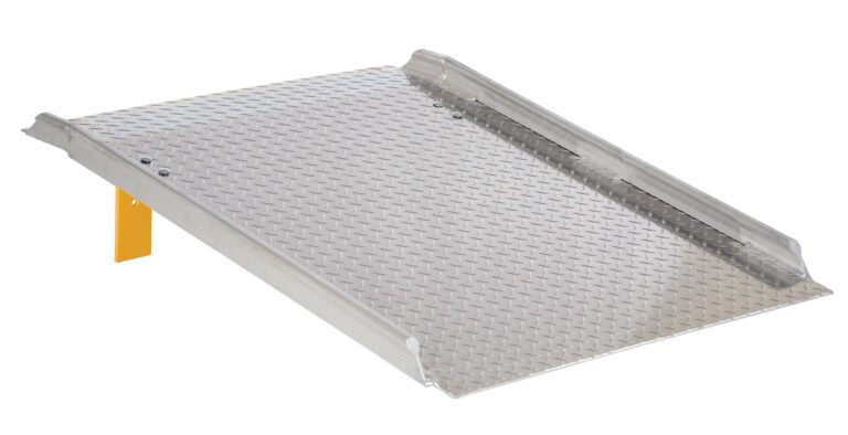 AHTD-3648_A.jpg The Vestil Aluminum Hand Truck Dockboard 0.8K 36.25X47.87 has a diamond plate surface and bright yellow support leg, offering stability with its 0.8K capacity and dimensions of 36.25x47.87 inches for seamless gap bridging between trucks and loading docks.