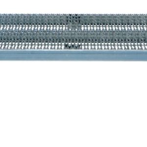 The Vestil Adjust Alum Stand 9.5-15.5 H 23.62 X 36.12 features a perforated metallic top and four adjustable legs with rubber feet for stability, making it perfect for industrial or heavy-duty tasks.