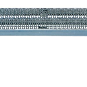 The Vestil Adj Ss Stand, adjustable from 10.5 to 16.5 inches in height and measuring 24W x 35.25L, features a grid-patterned platform and four sturdy legs with rubber feet, ensuring stability and durability for industrial or workshop use.