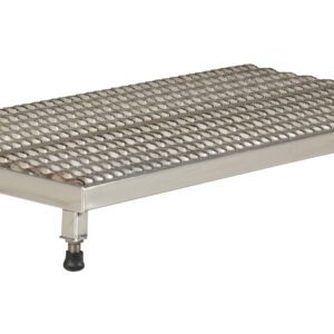 The Vestil Adj Ss Work Stand 6.75-8.75 H 23.5 X 48 offers a metal platform with a textured, non-slip surface and four adjustable legs for versatile height support ranging from 6.75 to 8.75 inches.