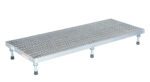 The Vestil Adj Alum Work Stand 5.75-7.75 H 23.62X60.12 offers ergonomic support with its grated surface and adjustable legs, standing confidently against a white background.