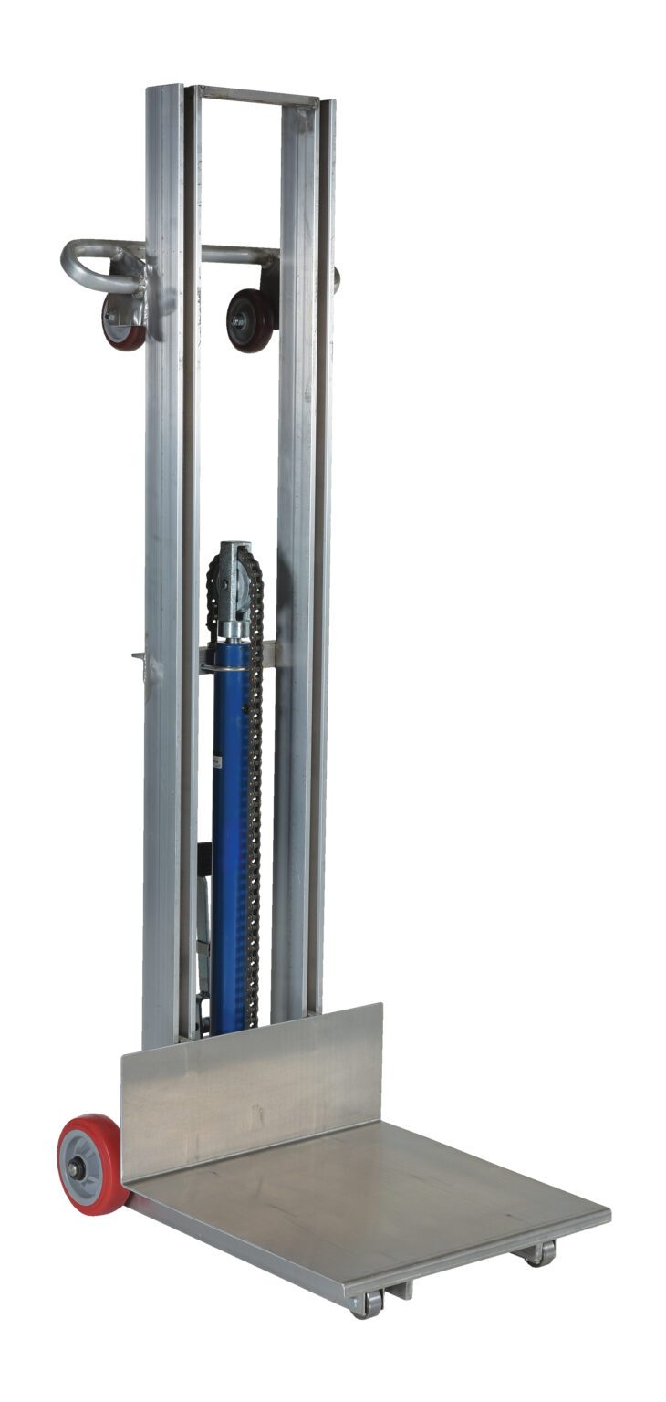 ALLH-2020-FW_A.jpg The Vestil Aluminum Lite Load Lift Foot Pump 20X20 features a sturdy metal frame, flat base for easy transport, wheels for mobility, top handle grips, and an adjustable height mechanism for enhanced performance.