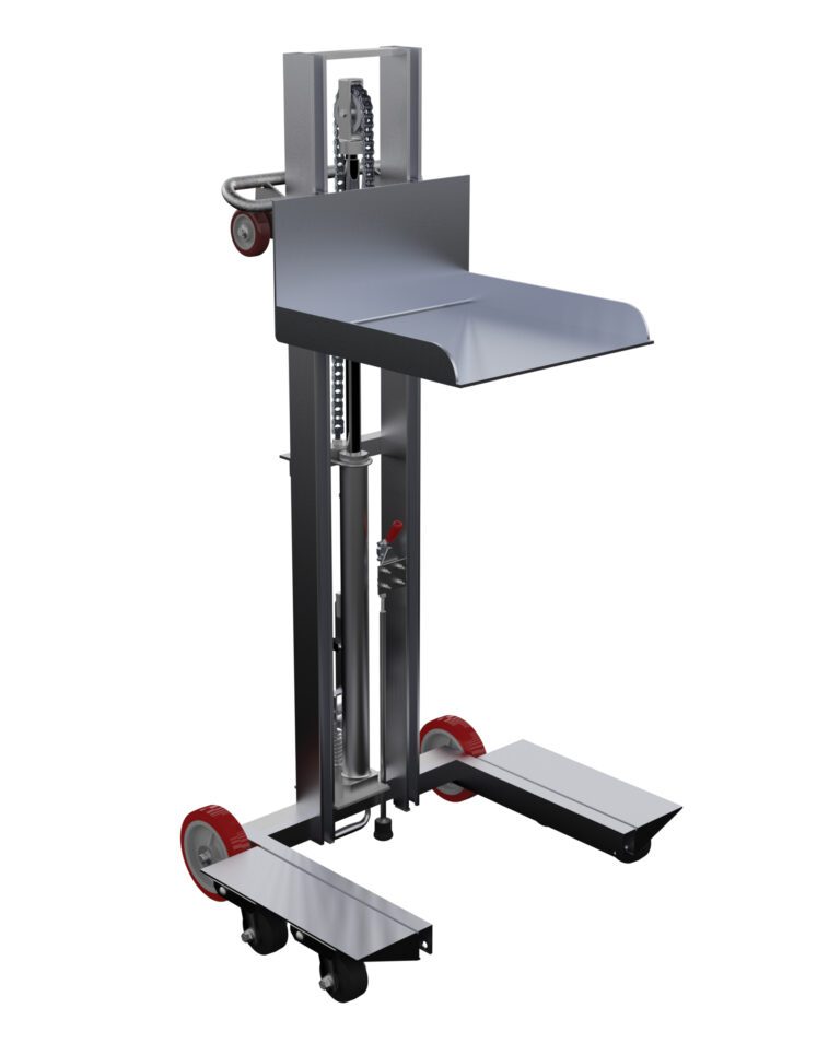 ALLPH-500-4SFL_A.jpg The Vestil Alum Low Profile Lift Mold/Rubber 48.25 In is a sturdy manual stacker with an industrial design, red wheels (two small front, larger rear) for better maneuverability and a vertical lift mechanism, perfect for handling rubber molds up to 48.25 inches.