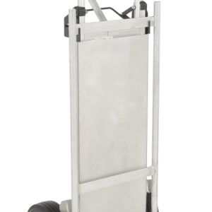 The Vestil Hand Truck W/Folding Platform Bk Wheel is perfect for moving heavy items, featuring a flat loading surface and curved handle with large, sturdy black wheels that navigate various surfaces effortlessly.