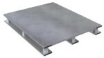 The Vestil Hvy Duty Alum Solid Top Pallet 4K42X48 Skid Bottom is a rectangular, metallic platform with a smooth surface and four legs, designed for engineering and manufacturing applications.