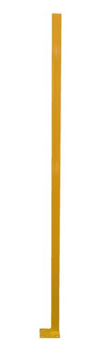 A tall, slender yellow metal post with a flat base for mounting or support purposes, resembling the Vestil Adjust Perimeter Corner Post 72 In.