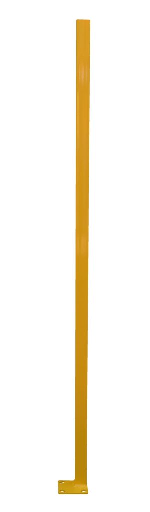 APG-P6-C_A.jpg A tall, slender yellow metal post with a flat base for mounting or support purposes, resembling the Vestil Adjust Perimeter Corner Post 72 In.