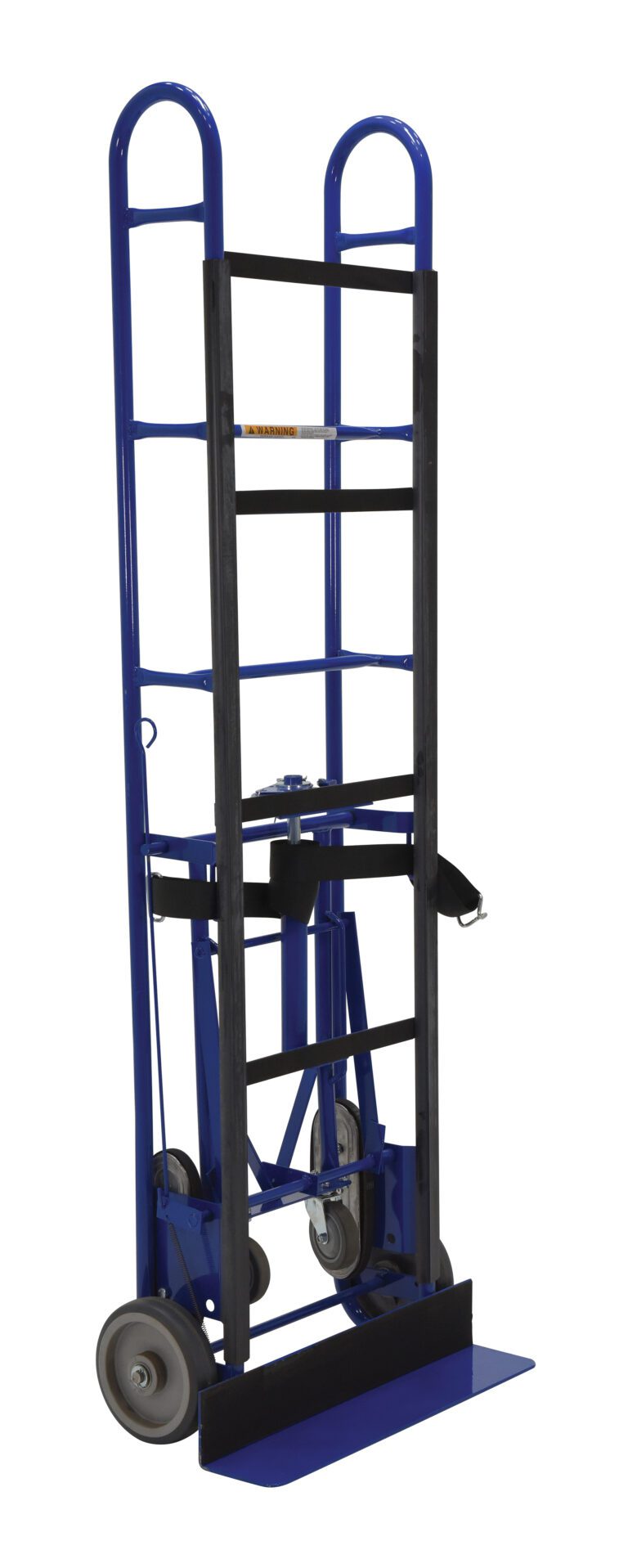 APPL-1200-72_A.jpg The Vestil Vending - Appliance Cart Ratchet 72 In is a blue and black cart with two wheels, ideal for moving heavy items. It offers a 72-inch high handle, sturdy construction, and a small platform for easy lifting.