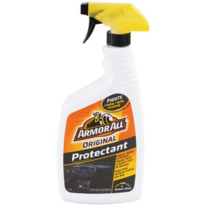 The 28 oz. Armor All® Original Protectant spray bottle (6/Case) with a yellow trigger is ideal for car interiors, protecting against fading, aging, and cracking while providing a medium shine to keep surfaces well-maintained.