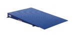 The Vestil Approach Ramp Option 36W X 54L X 4.5H features a blue metal design with a textured surface and gradual incline, intended for durability in loading or accessibility purposes, and is shown alone on a white background to highlight its robust build.