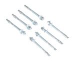 The Vestil 8-Pack Concrete Anchor Bolts 1/2 X 5 In includes washers and nuts, organized in two rows on a white background.