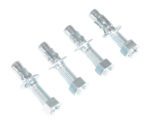 The Vestil 4-Pack Concrete Anchor Bolts, measuring 3/4 x 4 inches, are displayed diagonally on a white background. Each comes with a threaded rod, nut, washer, and sleeve. Their shiny silver finish lends a sleek and polished look.