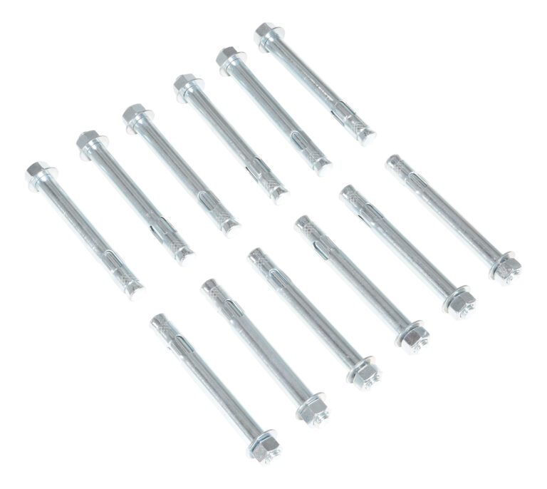 Image of twelve Vestil Concrete Anchor Bolts (12-Pack, 3/4 x 6-1/4) shown in three staggered rows. The silver bolts have threaded ends and hexagonal heads, neatly aligned on a plain white background.