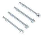 Four silver bolts from the Vestil 4-Pack Concrete Anchor Bolt 3/4 X 6 In set are positioned diagonally on a white background, each with a hex nut and smooth cylindrical body ending in a taper.