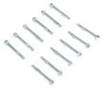 Twelve Vestil Concrete Anchor Bolts (5/8 x 4 in) from a 12-pack are placed diagonally on a white background, showcasing their threaded ends and hex heads, ideal for secure fastening in masonry.