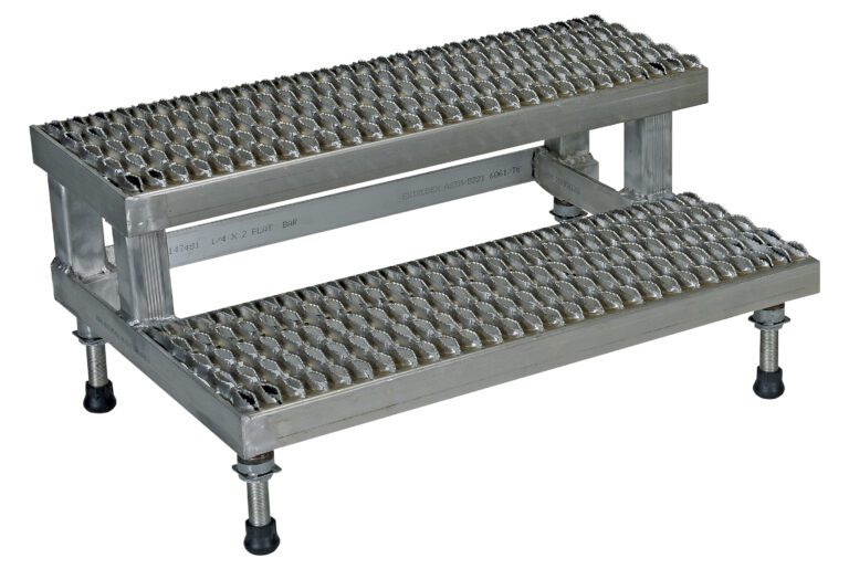 ASP-36-A_A.jpg The Vestil Adj Alum Step Mate Stand 2 Step 36.06 x 22.75 is a durable metal stool with textured, non-slip steps and adjustable feet for stability, perfect for industrial or heavy-duty use.