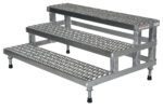Meet the Vestil Adj Alum Step Mate Stand 3 Step, featuring textured, non-slip perforated metal steps and adjustable legs. With dimensions of 48.06 x 33.62 inches, its perfect for industrial or heavy-duty tasks.