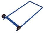 The Vestil Portable Dolly Kit-Step Mate Stand 40.25 In is a blue hand truck with a simple rectangular frame and two brown wheels against a white background, featuring a minimalistic design without a platform.