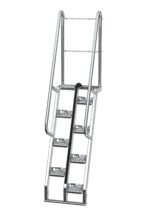 The Vestil Galvanized Alternate Tread Stair provides a secure climb with its sturdy metal build featuring five textured steps at a 68-degree angle. Equipped with handrails on both sides and a top chain for safety, its perfect for the 60-inch ascent.