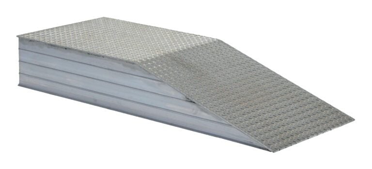 ATWR-24-12-72_A.jpg The Vestil Heavy Duty Alum Wheel Riser 24X11.93X72 includes a wedge-shaped metallic ramp with a textured, non-slip surface and a rectangular base for enhanced safety and stability.