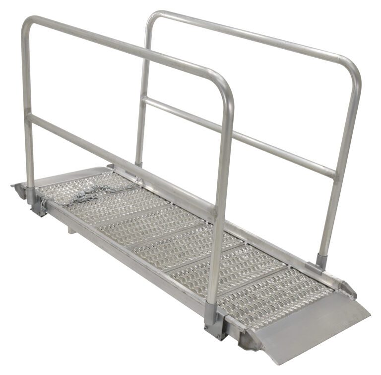 AWR-G-28-9A-HR_A.jpg The Vestil Alum Grip Walk Ramp Handrail 29.38 X 108.5 features a textured surface for traction, sturdy handrails on both sides, and a beveled slope for smooth transition over small elevations, ensuring portable accessibility.