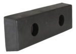 The Vestil Rectangle Molded Rubber Bumper 16-1/8X4-29/32X2-1/8 Blk is made of black rubber, featuring two circular holes, smooth surfaces, and slightly rounded edges for effective impact protection in various applications.