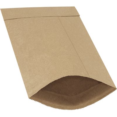 B803.jpg A plain, open brown paper bag stands upright against a plain background, similar to the simple and functional look of 6 x 10 Kraft Lbs0 Padded Mailers (250/Case), with its opening facing the viewer and showcasing its inner texture and neatly folded edges.