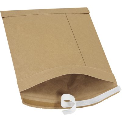B805SS.jpg The 8 1/2 x 12 Kraft Lbs2 Self-Seal Padded Mailers (100/Case) feature a convenient peel-and-seal strip for secure closure, offering added protection with a rectangular shape and a flap on one side.