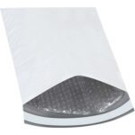 The MH-USA 8 1/2 x 12 (25 Pack) Bubble Lined Poly Mailers are shown on a white background, highlighting the reflective bubble wrap interior and sealed edges for secure shipping, making them perfect for protecting your items.