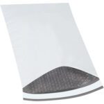 The MH-USA 10 1/2 x 16 Bubble Lined Poly Mailers (25 Pack) feature a peel-and-seal strip and a protective bubble lining, ensuring secure transit. Shown partially open against a plain white background, these mailers offer versatile protection for your items.