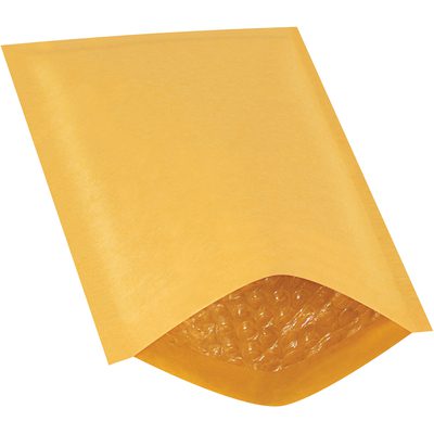 B853.jpg A 6 x 10 Kraft Lbs0 Heat-Seal Bubble Mailer, depicted partially open, showcases its bubble wrap lining. Angled diagonally, it highlights the spacious interior for secure packaging. These reliable protective mailers are available in cases of 250.