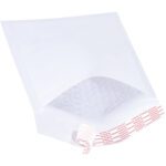 The MH-USA 6 x 10 White Lbs0 Self-Seal Bubble Mailers have a red adhesive strip and a padded interior for secure shipping, available in a case of 250.