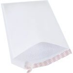 The MH-USA 12 1/2 x 19 White Lbs6 Self-Seal Bubble Mailers have a protective bubble lining and a self-seal design with a peel-and-seal strip. Available in packs of 50, they are ideal for secure shipping.