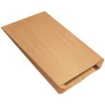 An MH-USA 12 1/2 x 4 x 20 gusseted nylon reinforced mailer is displayed, featuring a textured brown rectangular design. The bottom edge is sealed, while the open top flap reveals bubble wrap lining for protection.