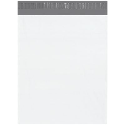 B913.jpg The MH-USA 24 x 36 Poly Mailers with Tear Strip (200/Case) feature a gray resealable strip at the top, lying flat with a clear plastic material and a rectangular shape.