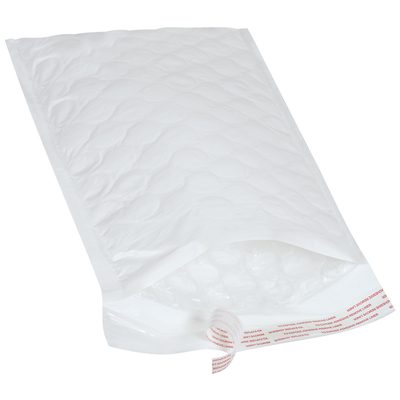 B920.jpg A 7 1/4 x 12 Jiffy Tuffgard Extreme® bubble-lined poly mailer partially open, reveals its cushioned interior and exposed adhesive strip, set against a plain white background to highlight its durable design.