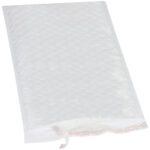 The 14 1/4 x 20 Jiffy Tuffgard Extreme® Bubble Lined Poly Mailers feature a textured surface with peel-and-seal adhesive, indicating the protective bubble padding inside for secure shipping. They come in a pack of 25 per case.