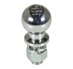 A gleaming metallic trailer hitch ball, featuring a threaded base and etched with 2 and 5000 LB, is reminiscent of the durable Vestil Tow Attachment 5K Lb Cap 2-5/16 In Dia, displayed against a plain white backdrop.